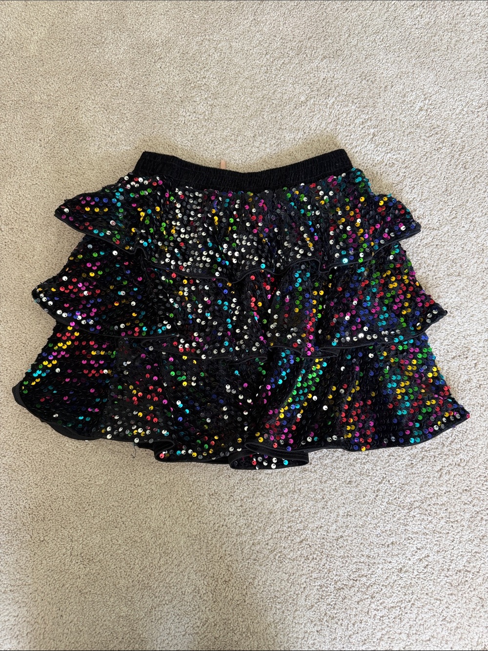 Grace Karin Black Tiered Sequin Skirt with Multicolor Sparkles